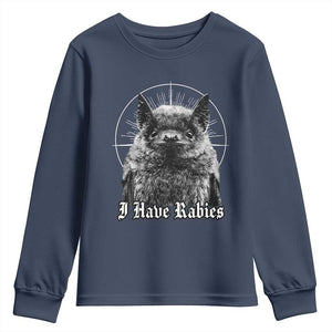 I Have Rabies Bat Youth Sweatshirt Funny Meme Quotes Gothic TS11 Navy Print Your Wear