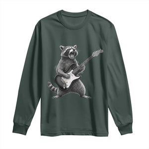 Funny Raccoon Playing Guitar Rock and Roll Long Sleeve Shirt TS11 Dark Forest Green Print Your Wear