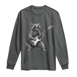 Funny Raccoon Playing Guitar Rock and Roll Long Sleeve Shirt TS11 Dark Heather Print Your Wear