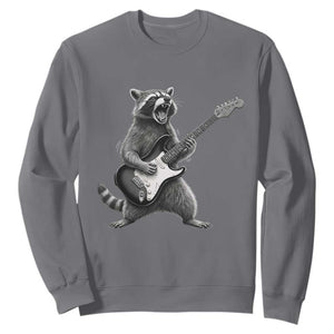 Funny Raccoon Playing Guitar Rock and Roll Sweatshirt TS11 Charcoal Print Your Wear