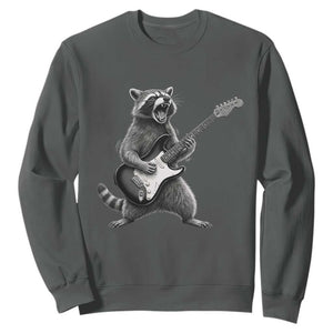 Funny Raccoon Playing Guitar Rock and Roll Sweatshirt TS11 Dark Heather Print Your Wear