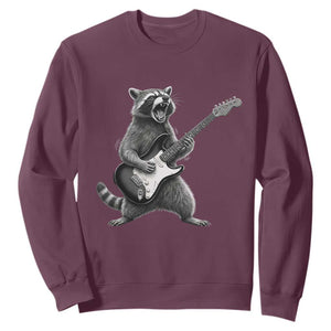 Funny Raccoon Playing Guitar Rock and Roll Sweatshirt TS11 Maroon Print Your Wear