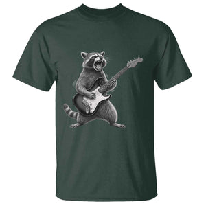 Funny Raccoon Playing Guitar Rock and Roll T Shirt TS11 Dark Forest Green Print Your Wear