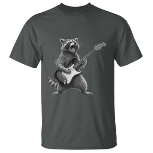 Funny Raccoon Playing Guitar Rock and Roll T Shirt TS11 Dark Heather Print Your Wear