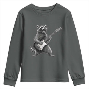 Funny Raccoon Playing Guitar Rock and Roll Youth Sweatshirt TS11 Dark Heather Print Your Wear