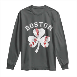 Funny Boston St Patricks Day Baseball Shamrock Long Sleeve Shirt TS11 Dark Heather Print Your Wear