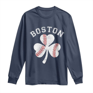 Funny Boston St Patricks Day Baseball Shamrock Long Sleeve Shirt TS11 Navy Print Your Wear