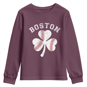 Funny Boston St Patricks Day Baseball Shamrock Youth Sweatshirt TS11 Maroon Print Your Wear