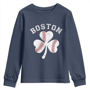 Funny Boston St Patricks Day Baseball Shamrock Youth Sweatshirt TS11 Navy Print Your Wear