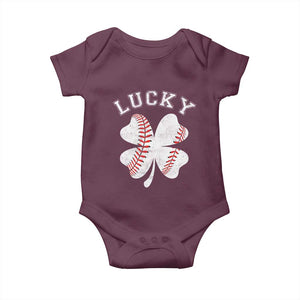 Funny Baseball Lucky Clover St Patricks Day Baby Onesie TS11 Maroon Print Your Wear