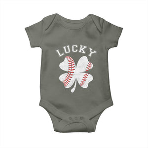 Funny Baseball Lucky Clover St Patricks Day Baby Onesie TS11 Military Green Print Your Wear