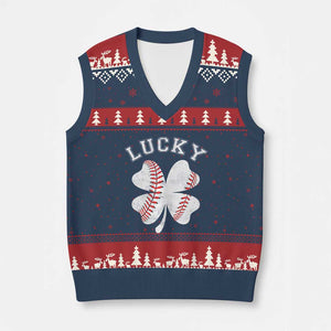 Funny Baseball Lucky Clover St Patricks Day V-Neck Knit Sweater Vest TS11 Navy Red Print Your Wear
