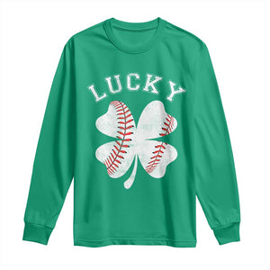 Funny Baseball Lucky Clover St Patricks Day Long Sleeve Shirt TS11 Irish Green Print Your Wear