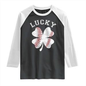 Funny Baseball Lucky Clover St Patricks Day Raglan Shirt TS11 Black White Print Your Wear