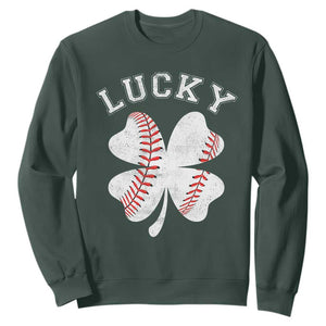 Funny Baseball Lucky Clover St Patricks Day Sweatshirt TS11 Dark Forest Green Print Your Wear