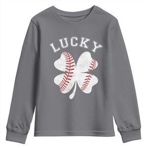 Funny Baseball Lucky Clover St Patricks Day Youth Sweatshirt TS11 Charcoal Print Your Wear