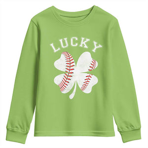 Funny Baseball Lucky Clover St Patricks Day Youth Sweatshirt TS11 Lime Print Your Wear