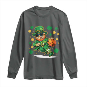 Leprechaun Basketball St Patricks Day Sport Lover Long Sleeve Shirt TS11 Dark Heather Print Your Wear