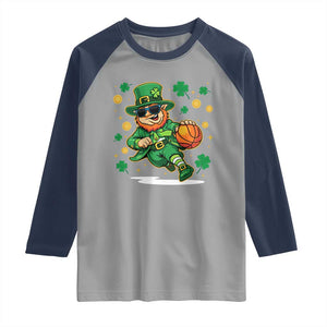 Leprechaun Basketball St Patricks Day Sport Lover Raglan Shirt TS11 Sport Gray Navy Print Your Wear