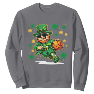 Leprechaun Basketball St Patricks Day Sport Lover Sweatshirt TS11 Charcoal Print Your Wear