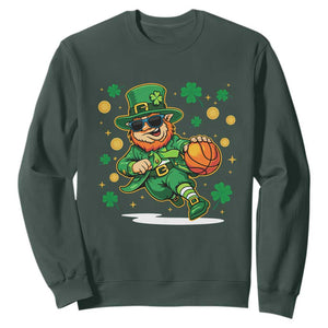 Leprechaun Basketball St Patricks Day Sport Lover Sweatshirt TS11 Dark Forest Green Print Your Wear