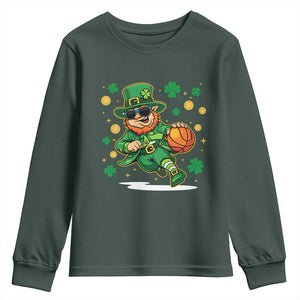 Leprechaun Basketball St Patricks Day Sport Lover Youth Sweatshirt TS11 Dark Forest Green Print Your Wear