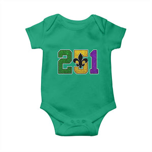 Funny Mardi Gras Mobile Alabama Baby Onesie 251 Area Code Glitter Print Fleur De Lis TS11 Irish Green Print Your Wear