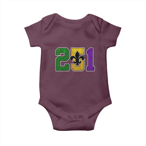 Funny Mardi Gras Mobile Alabama Baby Onesie 251 Area Code Glitter Print Fleur De Lis TS11 Maroon Print Your Wear