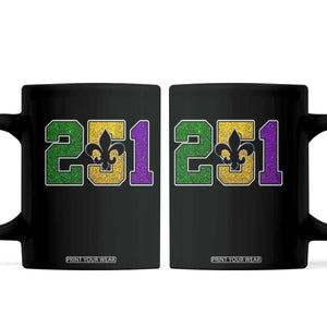 Funny Mardi Gras Mobile Alabama Coffee Mug 251 Area Code Glitter Print Fleur De Lis TS11 Black Print Your Wear