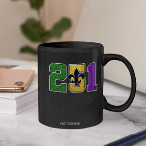 Funny Mardi Gras Mobile Alabama Coffee Mug 251 Area Code Glitter Print Fleur De Lis TS11 Print Your Wear