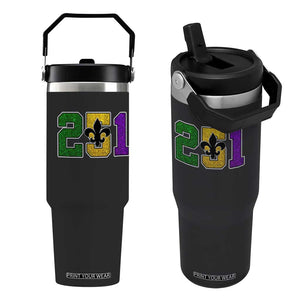 Funny Mardi Gras Mobile Alabama Flip Straw Tumbler 251 Area Code Glitter Print Fleur De Lis TS11 One Size: 30 oz Black Print Your Wear