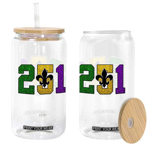 Funny Mardi Gras Mobile Alabama Glass Can 251 Area Code Glitter Print Fleur De Lis TS11 Print Your Wear