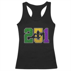 Funny Mardi Gras Mobile Alabama Racerback Tank Top 251 Area Code Glitter Print Fleur De Lis TS11 Black Print Your Wear