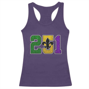 Funny Mardi Gras Mobile Alabama Racerback Tank Top 251 Area Code Glitter Print Fleur De Lis TS11 Purple Print Your Wear