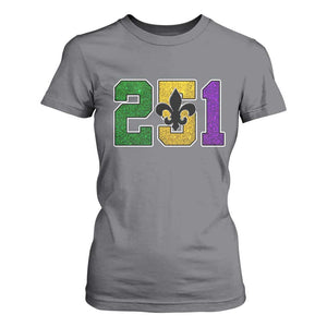 Funny Mardi Gras Mobile Alabama T Shirt For Women 251 Area Code Glitter Print Fleur De Lis TS11 Charcoal Print Your Wear