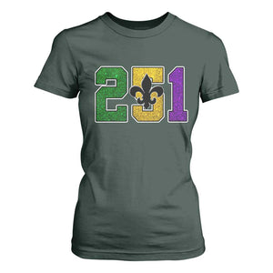 Funny Mardi Gras Mobile Alabama T Shirt For Women 251 Area Code Glitter Print Fleur De Lis TS11 Dark Forest Green Print Your Wear