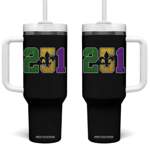 Funny Mardi Gras Mobile Alabama Tumbler With Handle 251 Area Code Glitter Print Fleur De Lis TS11 One Size: 40 oz Black Print Your Wear