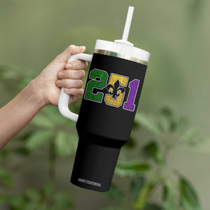 Funny Mardi Gras Mobile Alabama Tumbler With Handle 251 Area Code Glitter Print Fleur De Lis TS11 Print Your Wear