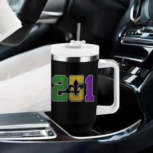Funny Mardi Gras Mobile Alabama Tumbler With Handle 251 Area Code Glitter Print Fleur De Lis TS11 Print Your Wear