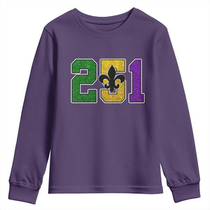 Funny Mardi Gras Mobile Alabama Youth Sweatshirt 251 Area Code Glitter Print Fleur De Lis TS11 Purple Print Your Wear