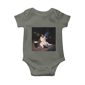 Funny Cigarette And Drinking Irish Stout Beer Cat Meme Baby Onesie TS11 Military Green Print Your Wear