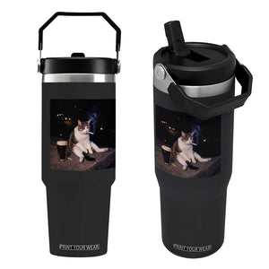 Funny Cigarette And Drinking Irish Stout Beer Cat Meme Flip Straw Tumbler TS11 One Size: 30 oz Black Print Your Wear