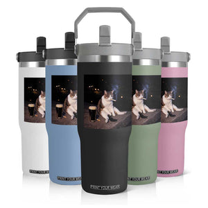 Funny Cigarette And Drinking Irish Stout Beer Cat Meme Flip Straw Tumbler TS11 Print Your Wear
