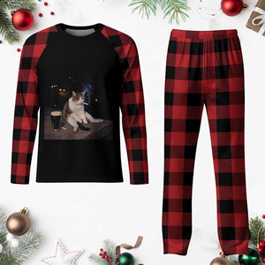 Funny Cigarette And Drinking Irish Stout Beer Cat Meme Plaid Pajama Set TS11 Buffalo Plaid Print Your Wear