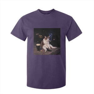 Funny Cigarette And Drinking Irish Stout Beer Cat Meme T Shirt For Kid TS11 Purple Print Your Wear