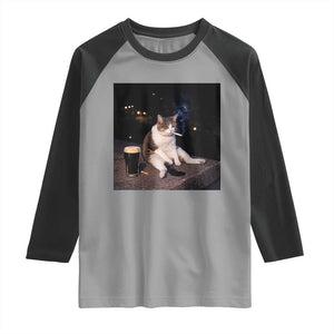 Funny Cigarette And Drinking Irish Stout Beer Cat Meme Raglan Shirt TS11 Sport Gray Black Print Your Wear