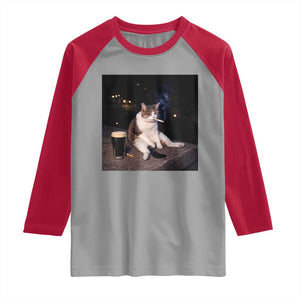 Funny Cigarette And Drinking Irish Stout Beer Cat Meme Raglan Shirt TS11 Sport Gray Red Print Your Wear