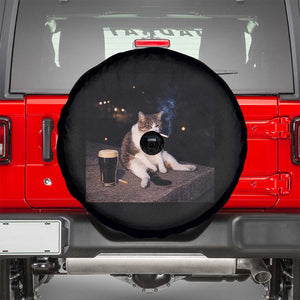 Funny Cigarette And Drinking Irish Stout Beer Cat Meme Spare Tire Cover TS11 Black Print Your Wear