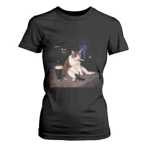 Funny Cigarette And Drinking Irish Stout Beer Cat Meme T Shirt For Women TS11 Black Print Your Wear
