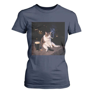 Funny Cigarette And Drinking Irish Stout Beer Cat Meme T Shirt For Women TS11 Navy Print Your Wear